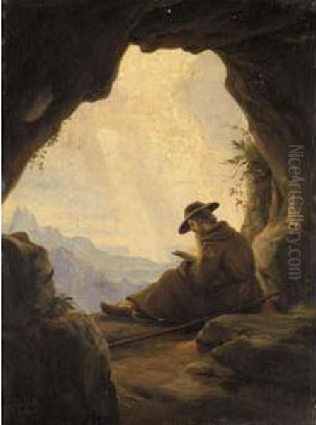 The Hermit (der Einsiedler) Oil Painting by Carl Friedrich Lessing