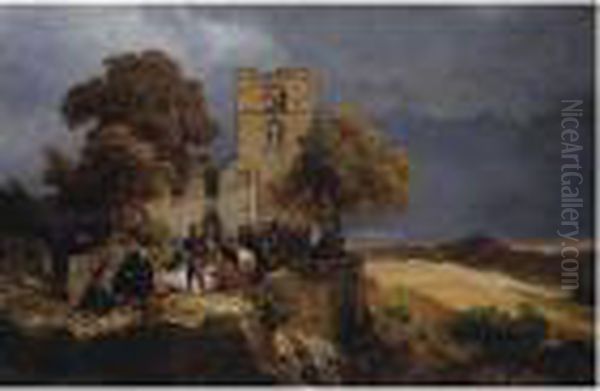 Landscape With Castle And Soldiers Oil Painting by Carl Friedrich Lessing