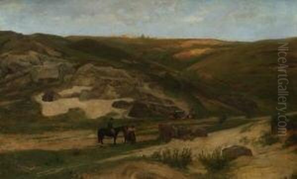 Abendstimmung In Einem Felsigen
 Tal Oil Painting by Konrad Ludwig Lessing