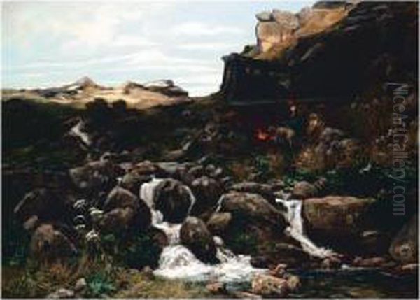 The Shepherdess' Encampment Oil Painting by Konrad Ludwig Lessing