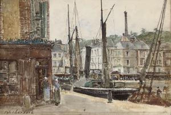 The Harbour At Honfleur, Normandy Oil Painting by Jules Lessore