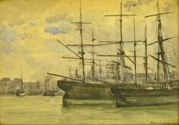 Rouen Harbour Oil Painting by Jules Lessore