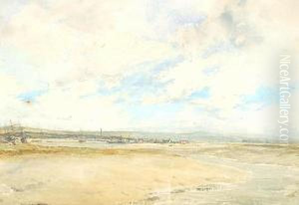 View Of A Beach With A Harbour Beyond Oil Painting by Jules Lessore