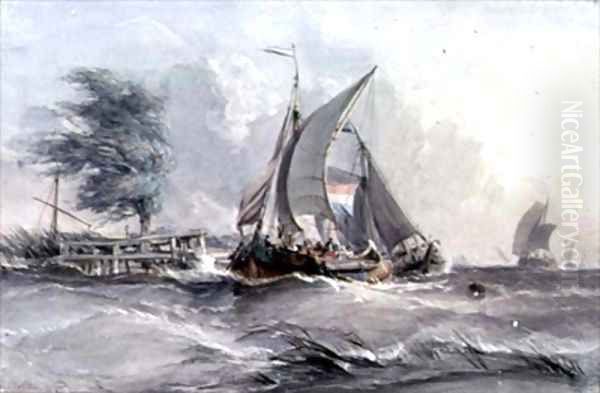 A Windy Day Boats in a Gale Oil Painting by George the Elder Chambers