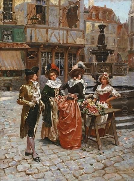 The Flower Seller Oil Painting by Henri Victor Lesur