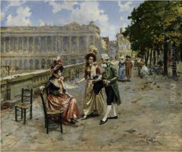 Elegant Ladies At The Tuileries Gardens, Paris Oil Painting by Henri Victor Lesur