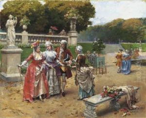 A Promenade In The Gardens Oil Painting by Henri Victor Lesur