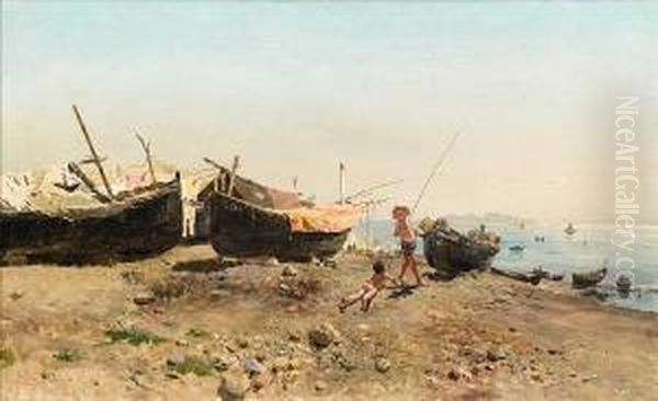 On The Mergellina Shore Oil Painting by Antonino Leto