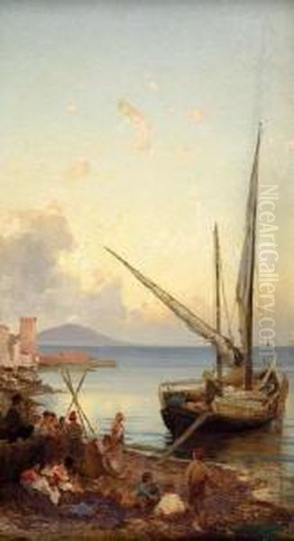 Napoli, Partenza Per La Pesca Oil Painting by Antonino Leto