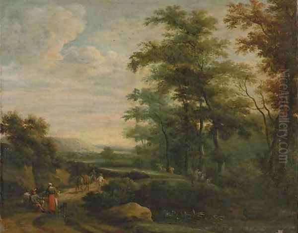 Travelers on a path Oil Painting by Martinus De La Court