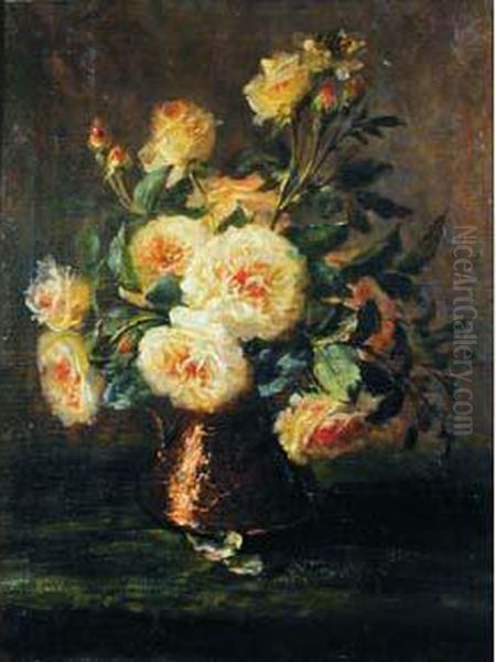 Bouquet De Roses Anciennes Oil Painting by Louis Letsch