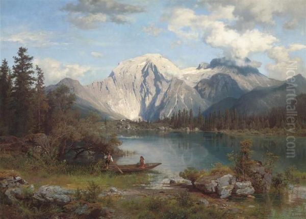 In The Shadows Of The Alps Oil Painting by August Wilhelm Leu