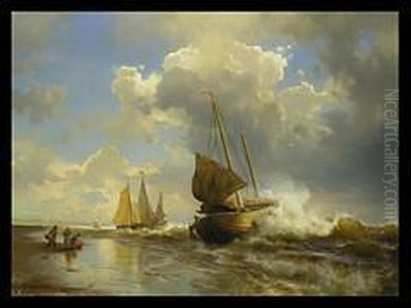 Fischer Holen Ihren Fang Ein Oil Painting by August Wilhelm Leu