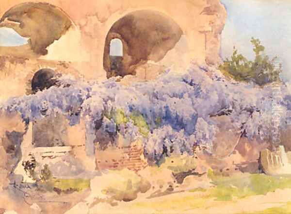 Wisteria climbing the Roman Forum Oil Painting by Onorato Carlandi