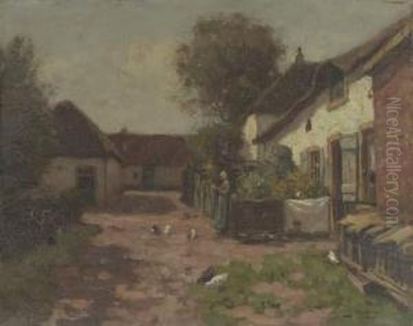 Hollandisches Gehoft An Einem Sonnentag Oil Painting by Johannes Karel Leurs