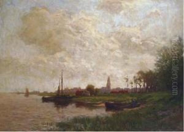 Along A River Oil Painting by Johannes Karel Leurs