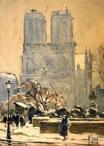 Views Of Notre Dame, Paris Oil Painting by Rene Leverd