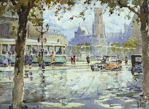 Rue A Paris Oil Painting by Rene Leverd