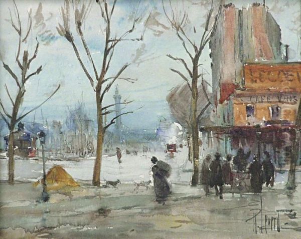 Paris, Boulevard De La Bastille Oil Painting by Rene Leverd