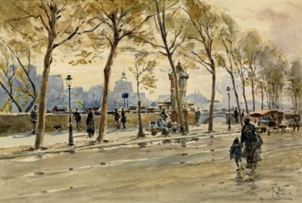 Quai De La Megisserie Oil Painting by Rene Leverd