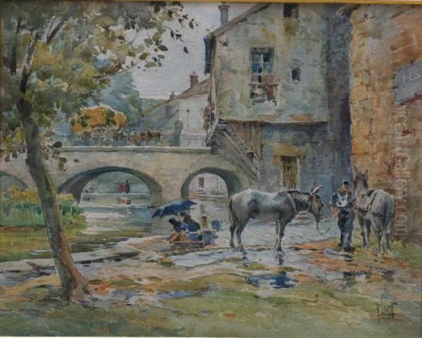 Lavandieres Oil Painting by Rene Leverd