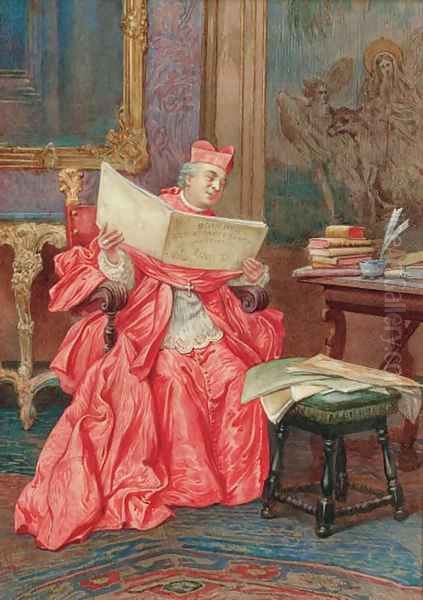 A cardinal reading Oil Painting by Victor Cacciarelli