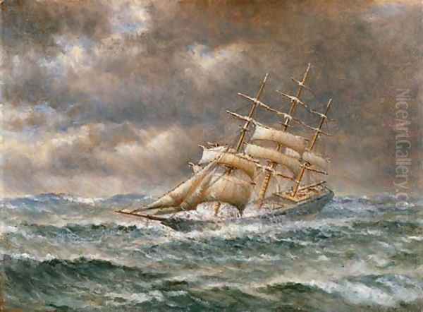 Ship in Stormy Seas Oil Painting by William Coulter