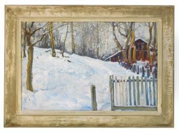 House On The Edge Of The Woods In Winter - Hagaparken Oil Painting by Vassilij Levi