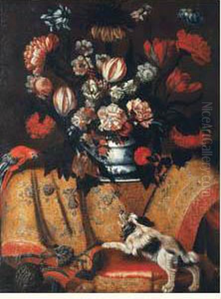 Bouquet De Fleurs Sur Un Entablement Oil Painting by Renaud Levieux