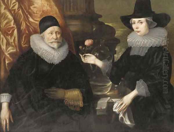 Double portrait of a lady and gentleman Oil Painting by Cornelius Janssens Van Ceulen