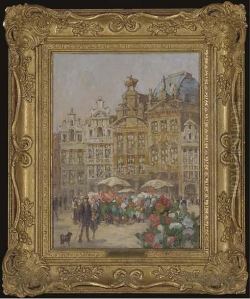 The Flower Stall Oil Painting by Sophus Theobald Levinsen