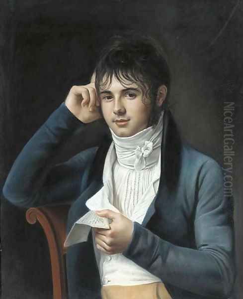 A young man wearing a blue coat Oil Painting by Marie-Gabrielle Capet