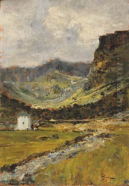 Baita In Alta Valle Oil Painting by Giuseppe Augusto Levis