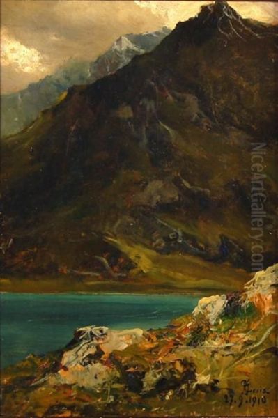 Il Lago Del Moncenisio Oil Painting by Giuseppe Augusto Levis