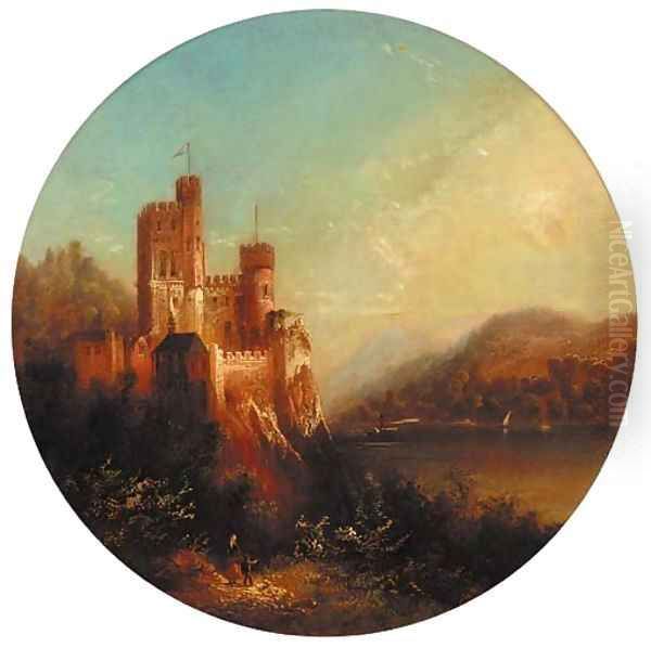 A castle on the shore of a lake; and A ruin on the shore of a lake Oil Painting by Thomas Creswick