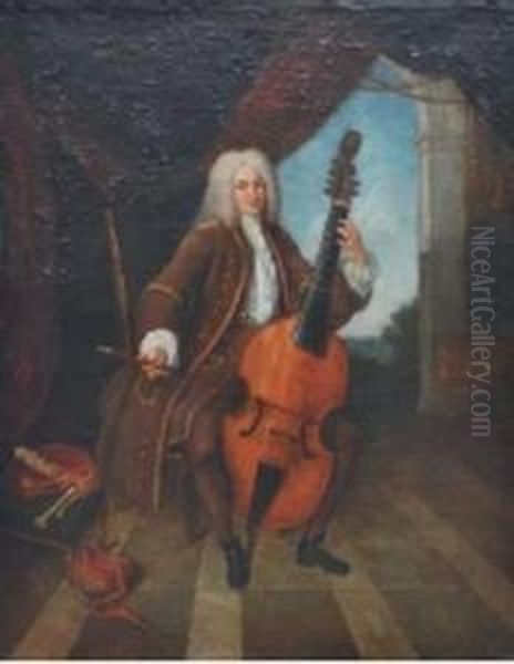 Gentilhomme Jouant De La Viole De Gambe Oil Painting by Robert Tournieres