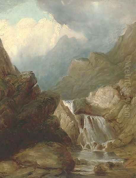 A Highland waterfall Oil Painting by Thomas Creswick