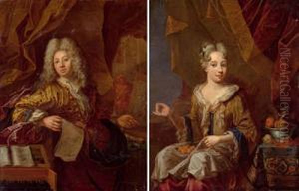 Pair Of Works: Portrait Of A Nobleman And A Lady. Oil Painting by Robert Tournieres