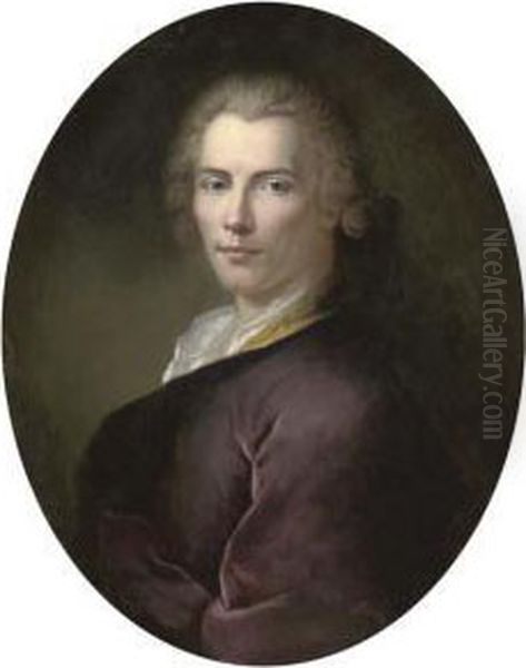 Portrait Of Gentleman, Bust-length In A Burgundy Coat With Goldlining Oil Painting by Robert Tournieres