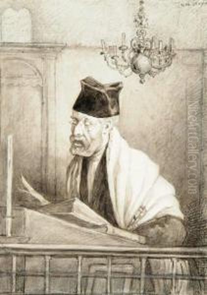 Rabbin Dans La Synagogue Encre Oil Painting by Alphonse Levy