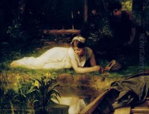 Leisure Time On The Riverbank Oil Painting by Emile Levy