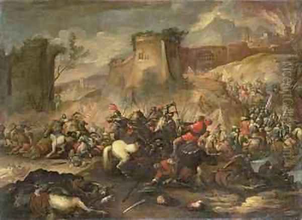 Cavalry skirmishes between Crusaders and Turks Oil Painting by Antonio Calza