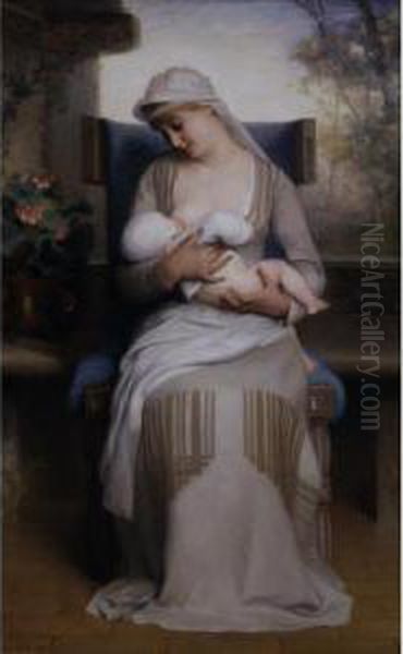 Young Mother Feeding Her Baby Oil Painting by Emile Levy