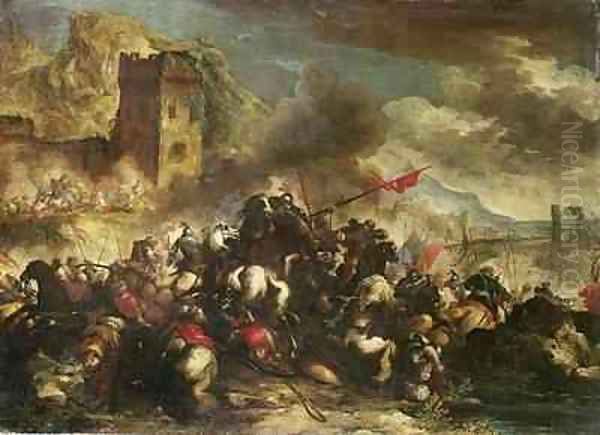 Cavalry skirmishes between Crusaders and Turks 2 Oil Painting by Antonio Calza