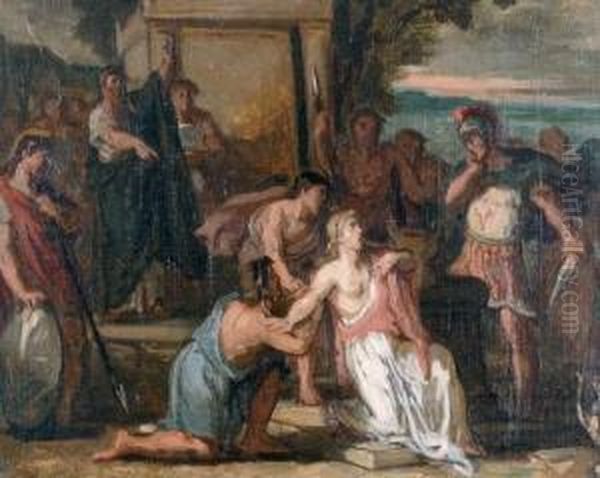 < Le Sacrifice D'iphigenie >. Oil Painting by Henri Leopold Levy