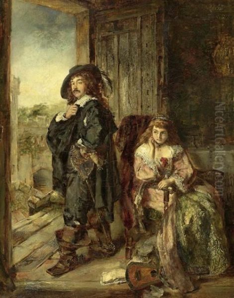 Cavallier Mit Dame. 1869. Oil Painting by Stephen Lewin