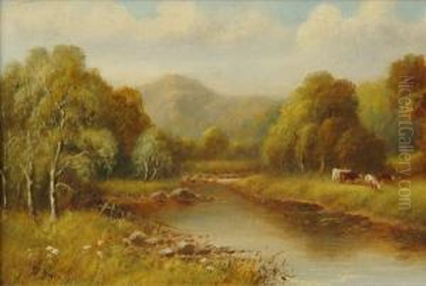 Cattle In River Landscapes Oil Painting by J. Lewis