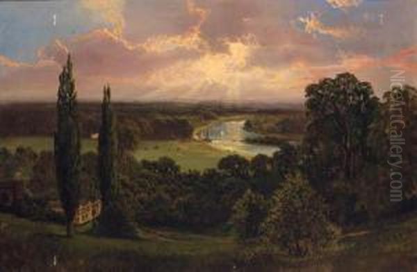 The Thames From Richmond Hill, Surrey Oil Painting by J. Lewis