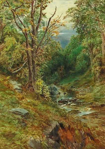 A wooded river landscape Oil Painting by Herbert Moxon Cook