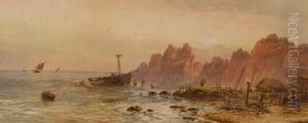 Shipwreck On The Coast Oil Painting by Lennard Lewis